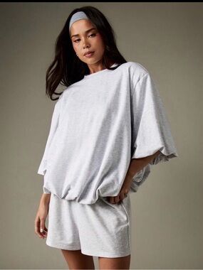Missguided Oversized Heather Gray Lounge Short Sleeve Tshirt Sweatshirt